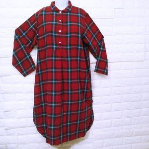 Vintage 90s Lands' End Plaid Flannel Nightshirt PJ Top Lady-L(14/16) Button-Up